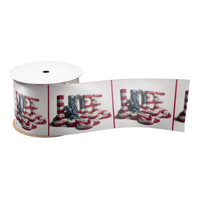 American Flag On Hope Typography Satin Ribbon (Spool)