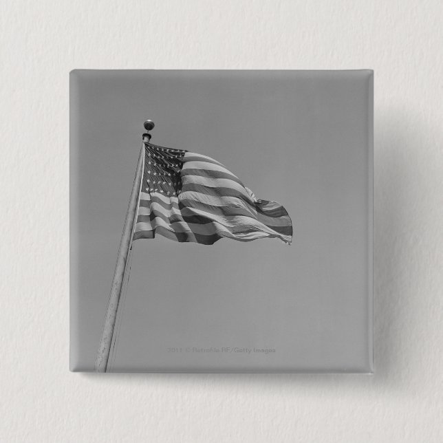 American flag on mast 2 inch square button (Front)