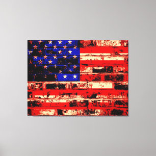 American Flag On Old Brick Wall Canvas Print