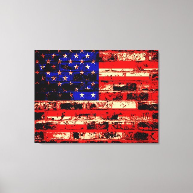 American Flag On Old Brick Wall Canvas Print (Front)