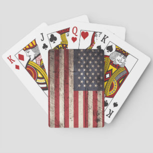 American Flag on Old Wood Grain Playing Cards