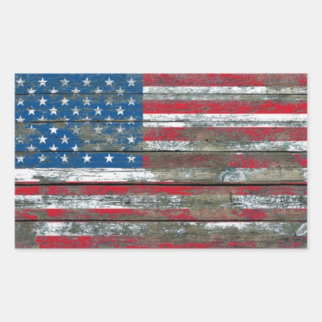 American Flag on Rough Wood Boards Effect Sticker (Front)