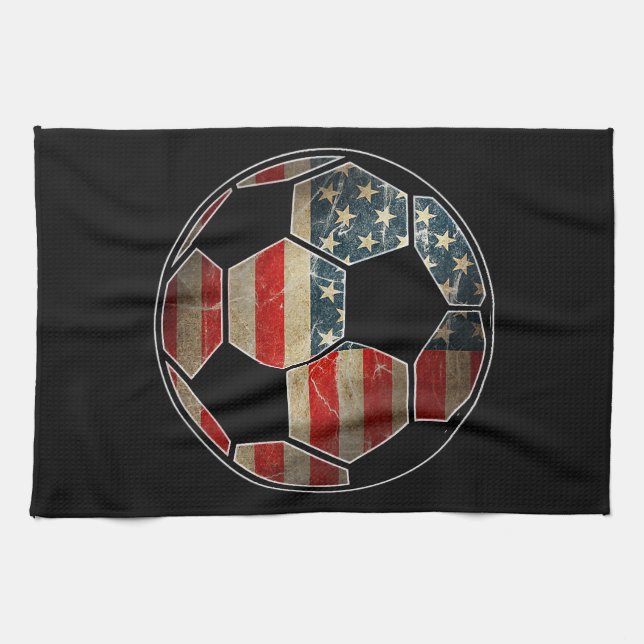 American Flag on Soccer Ball - Soccer Ball Flag Kitchen Towel (Horizontal)