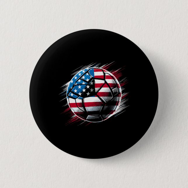 American Flag On Soccer Ll  2 Inch Round Button (Front)