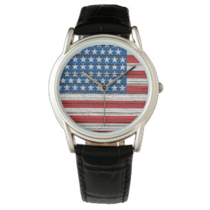 American Flag On Weathered Wooden Planks Pattern Watch