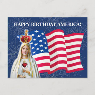 American Flag Our Lady of Fatima Fireworks Postcard