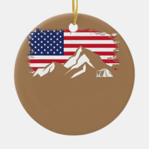 American Flag Outdoor Camping Apparel Hiking Ceramic Ornament