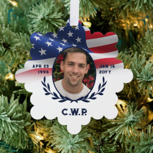 American Flag Oval Photo In Loving Memory Ornament Card