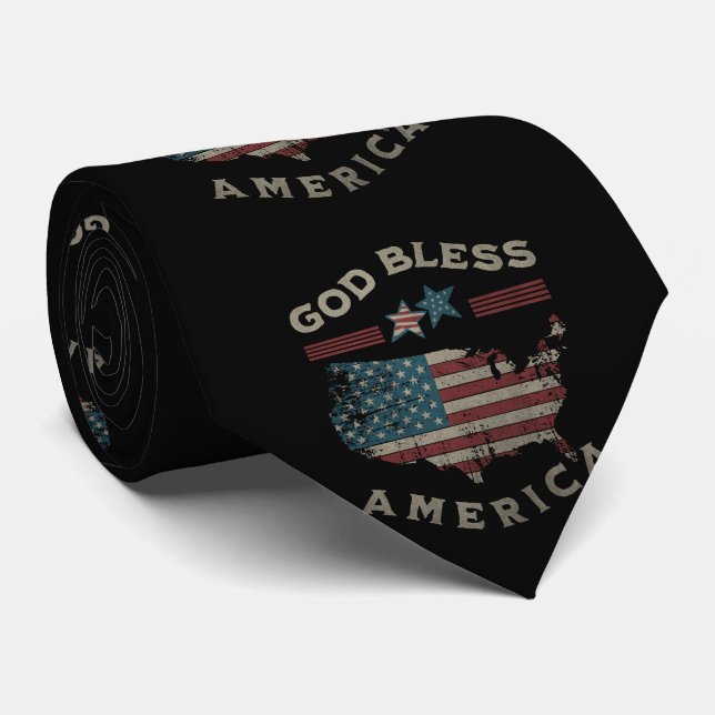 American Flag Over USA Map God Bless America Tie (Rolled)