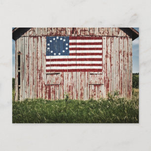 American flag painted on barn postcard