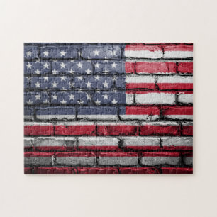 American Flag Painted on Brick Wall Jigsaw Puzzle