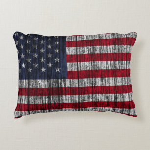 American flag painted on fence background.4th, abs accent pillow