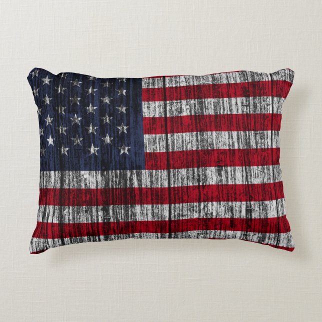 American flag painted on fence background.4th, abs accent pillow (Front)
