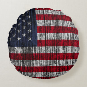 American flag painted on fence background.4th, abs round pillow