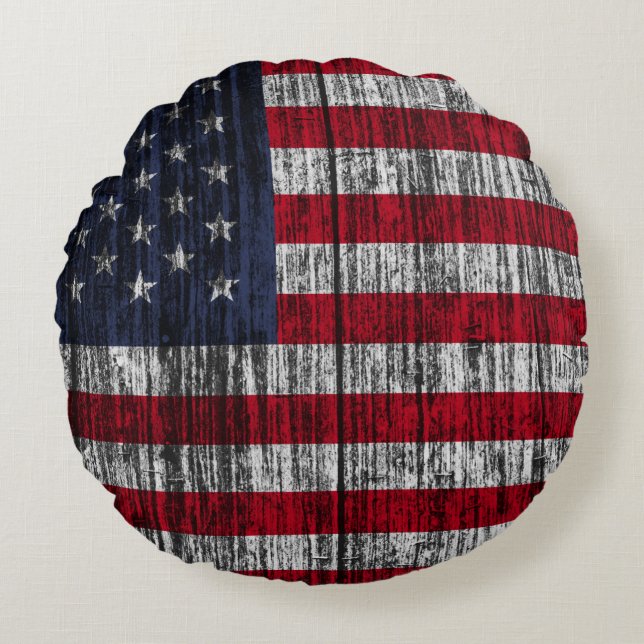 American flag painted on fence background.4th, abs round pillow (Front)