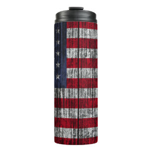 American flag painted on fence background.4th, abs thermal tumbler
