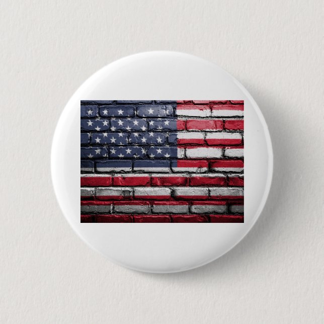 American flag painting on a brick wall 2 inch round button (Front)