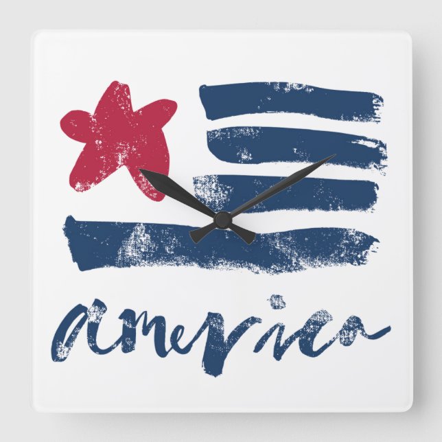 American Flag Paintstrokes Square Wall Clock (Front)
