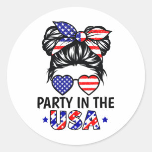 American Flag Party In Usa 4th July Patriotic Kids Classic Round Sticker