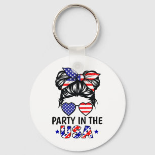American Flag Party In Usa 4th July Patriotic Kids Keychain