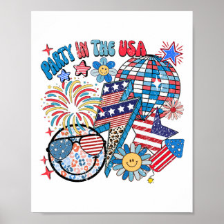 American Flag Party In Usa 4th July Patriotic Kids Poster