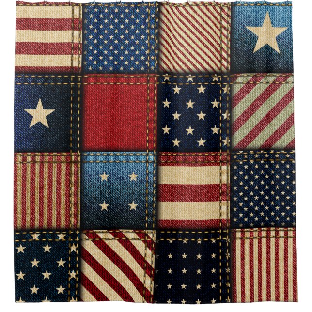 American Flag, Patchwork Seamless Pattern. (Front)