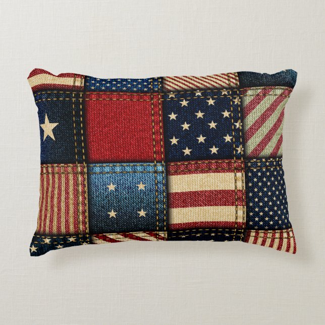 American Flag, Patchwork Seamless Pattern. Accent Pillow (Front)
