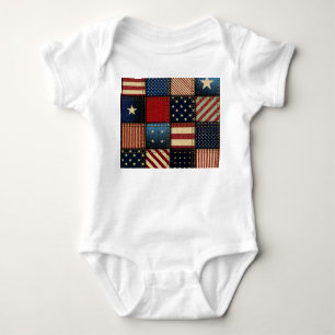American Flag, Patchwork Seamless Pattern. Baby Bodysuit