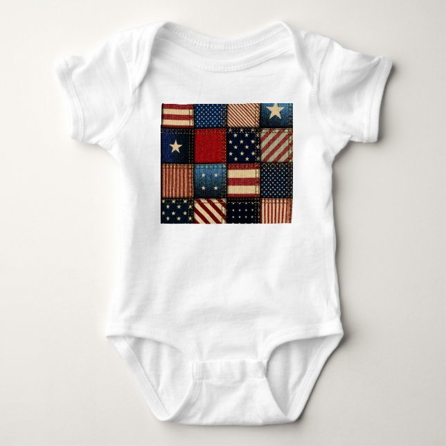 American Flag, Patchwork Seamless Pattern. Baby Bodysuit (Front)