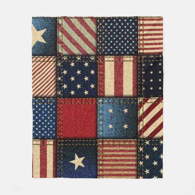 American Flag, Patchwork Seamless Pattern. Fleece Blanket (Front)