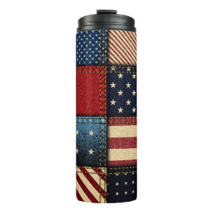 American Flag, Patchwork Seamless Pattern. Thermal Tumbler