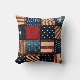 American Flag, Patchwork Seamless Pattern. Throw Pillow
