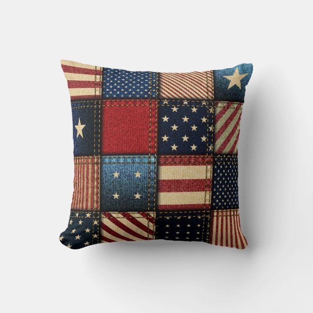American Flag, Patchwork Seamless Pattern. Throw Pillow (Front)
