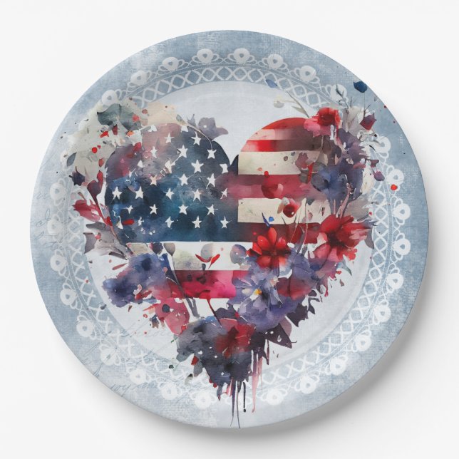 American flag patriotic 4th July independence day Paper Plate (Front)