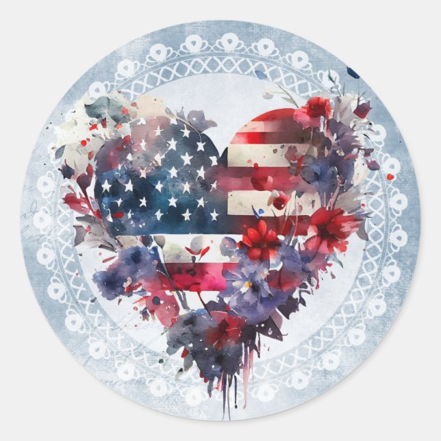 American flag patriotic 4th July independent day Classic Round Sticker (Front)