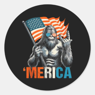 American Flag Patriotic 4th Of July Bigfoot Merica Classic Round Sticker