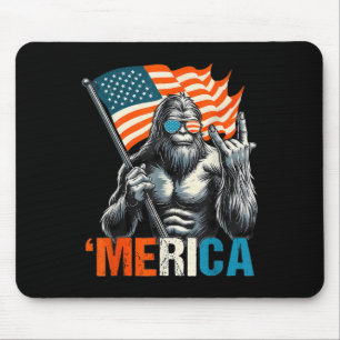 American Flag Patriotic 4th Of July Bigfoot Merica Mouse Pad