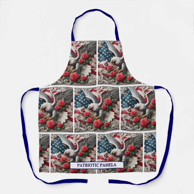 American Flag Patriotic Bald Eagle Apron (Front)