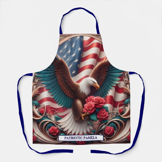 American Flag Patriotic Bald Eagle Apron (Front)