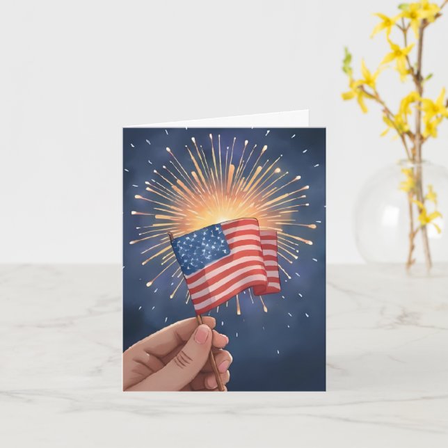 American Flag Patriotic Card (Yellow Flower)