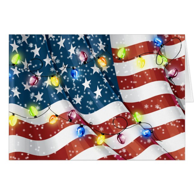 American Flag Patriotic Christmas Card (Front Horizontal)