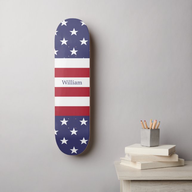 American Flag Patriotic Custom Name Blue Red White Skateboard (Wall Art)