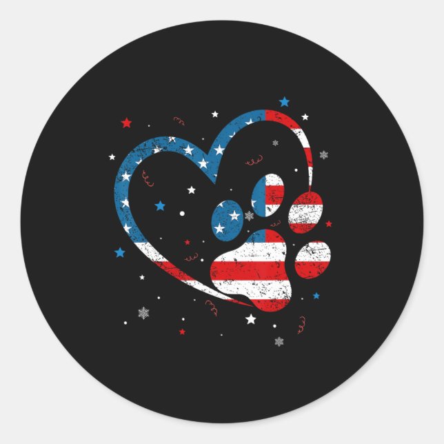 American Flag Patriotic Dog And Cat Paw Print - 4t Classic Round Sticker (Front)