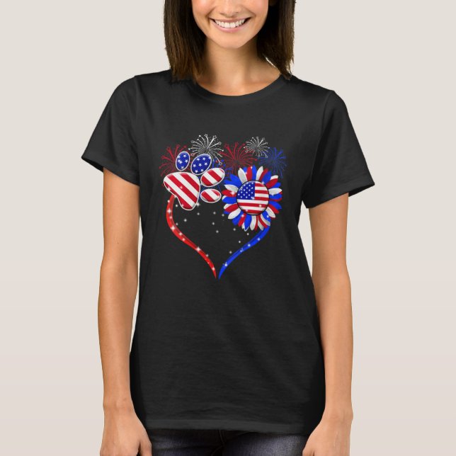 American Flag Patriotic Dog & Cat Paw Print  4th O T-Shirt (Front)