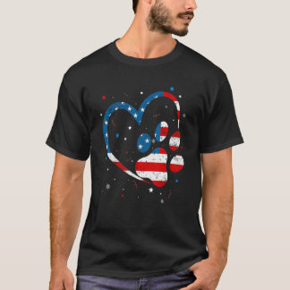 American Flag Patriotic Dog & Cat Paw Print  4th O T-Shirt