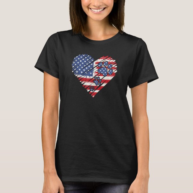 american flag patriotic dog & cat paw print  4th o T-Shirt (Front)