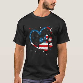 American Flag Patriotic Dog & Cat Paw Print  4th O T-Shirt