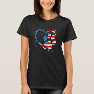 American Flag Patriotic Dog Paw Print 4 H Of July T-Shirt