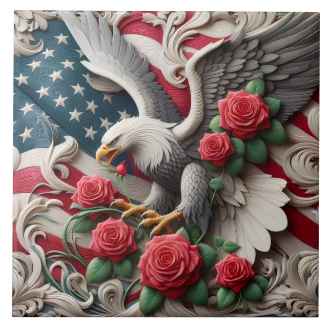 American Flag Patriotic Eagle Ceramic Tile (Front)