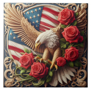 American Flag Patriotic Eagle Ceramic Tile